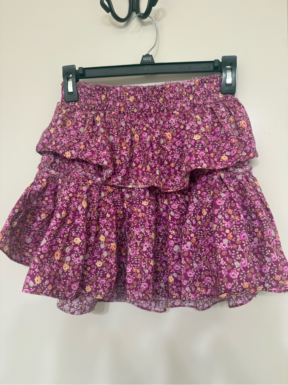 LoveShackFancy Cherry Wine Ruffle Tiered Mini Skirt